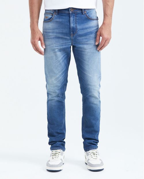 Jean Straight Fit Tiro Medio Bota Slim Azul Medio para Hombre