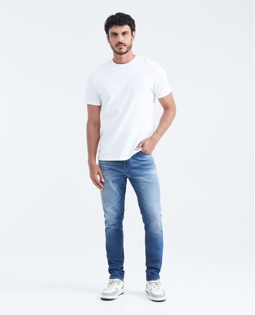 Jean Straight Fit Tiro Medio Bota Slim Azul Medio para Hombre