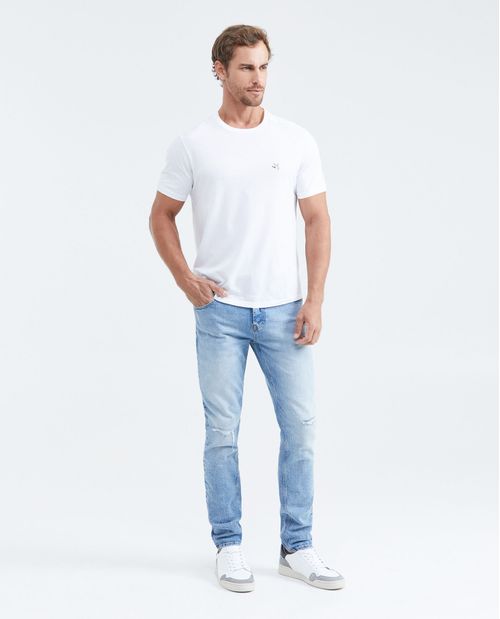 Jean Súper Slim Fit Tiro Bajo Bota Super Slim Azul Claro Lavado Vintage con Rotos para Hombre