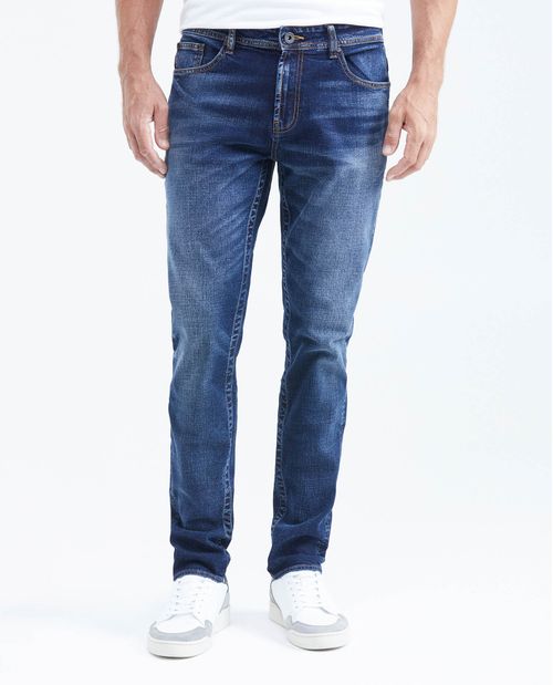 Jean Slim Fit Tiro Medio Bota Slim Azul Oscuro para Hombre