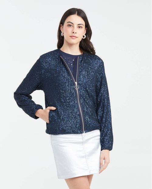 Chaqueta Tipo Bomber con Lentejuelas para Mujer