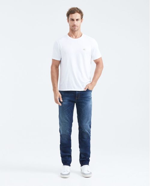 Jean Slim Fit Tiro Medio Bota Slim Azul Oscuro para Hombre