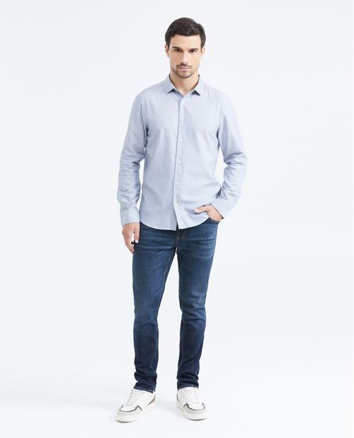 Camisa Slim Fit Manga Larga en Algodón con efecto de rayas para Hombre