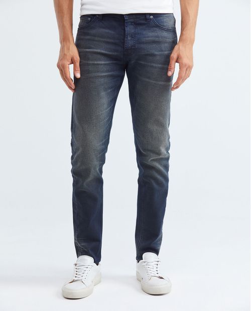 Jean de Hombre Super Slim Fit, Rider, Bota Super Slim - Azul Oscuro Vintage + Arrugas 3D