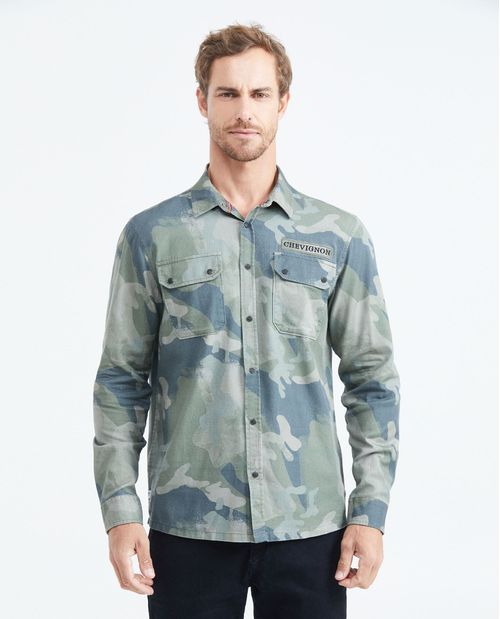 Camisa Classic Fit Manga Larga con Estampado Militar para Hombre