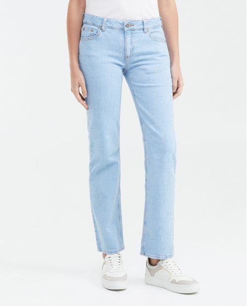 Jean Low Rise Bota Slim Azul Claro Craquelado para Mujer