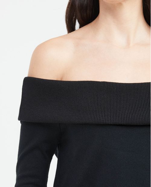 Camiseta Tejida con Hombros Descubiertos y Manga Larga para Mujer