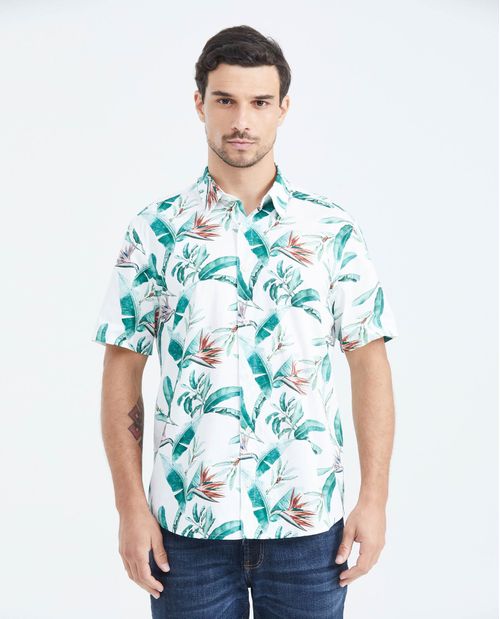 Camisa Classic Fit Manga Corta en Algodón Estampado Maxi Print para Hombre