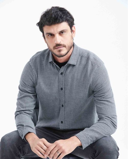 Camisa Classic Fit Manga Corta con Estampado Mini Print para Hombre