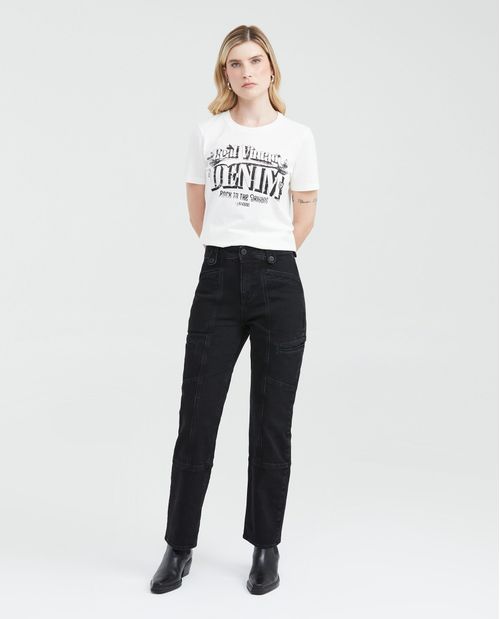 Camiseta Estampada con Efecto Desgastado para Mujer