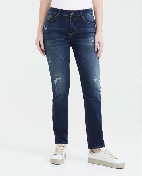 Jean High Rise Boot Cut Azul Oscuro con Rotos para Mujer