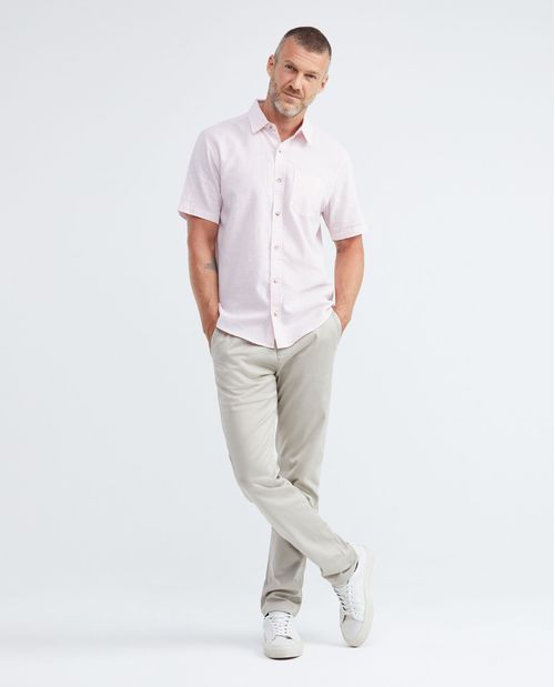 Camisa de Hombre, Classic Fit Manga Corta - Algodón + Lino