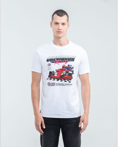 Camiseta Gráfica de Hombre, Slim Fit - Estampado con Carro de Carreras y Tipografías