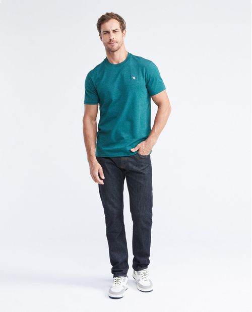 Camiseta Slim Fit Cuello Redondo en Algodón más Grueso Efecto Jaspe para Hombre