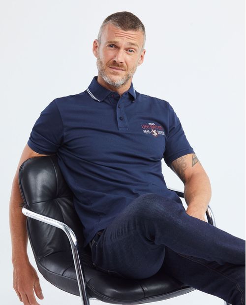 Camiseta de Hombre Tipo Polo, Classic Fit Manga Corta - Aplique Heritage