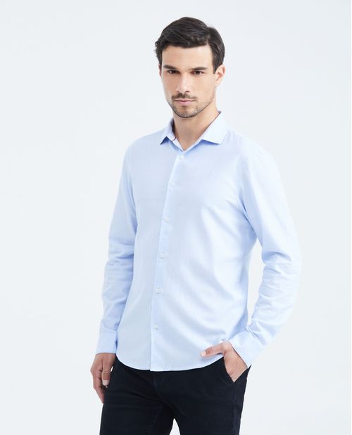 Camisa Slim Fit Manga Larga en Algodón con efecto de rayas para Hombre