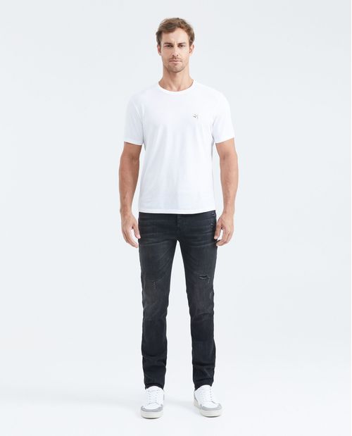 Jean Súper Slim Fit Tiro Bajo Bota Super Slim Negro con Rotos para Hombre