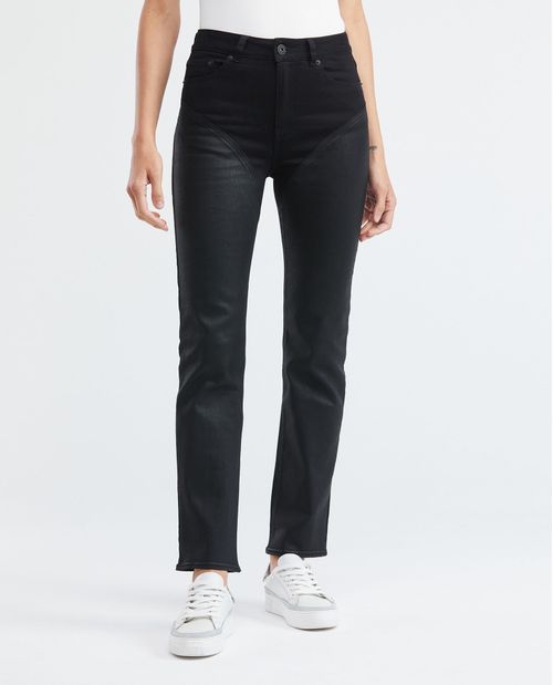 Jean de Mujer Super High Rise, High Cosmo, Boot Cut - Negro Paneling Efecto Cuero