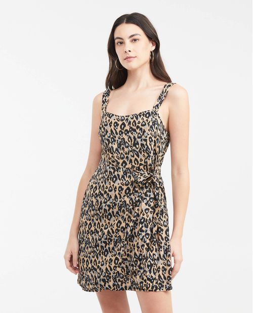 Vestido Corto con Tirantes Silueta Ajustada con Estampado Animal Print para Mujer