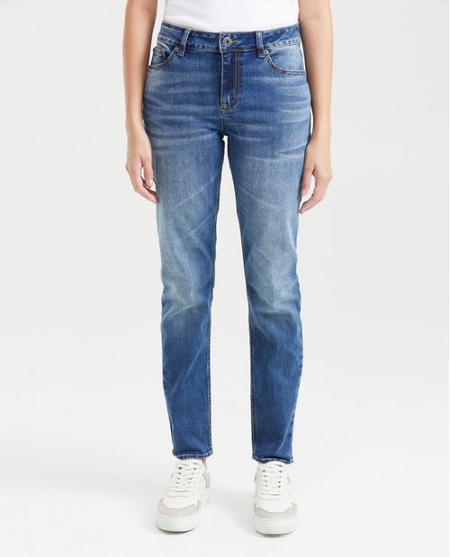 Jean High Rise Bota Skinny Azul Medio para Mujer