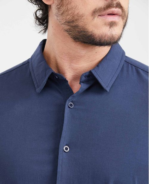 Camisa Slim Fit Manga Larga con Bolsillo para Hombre