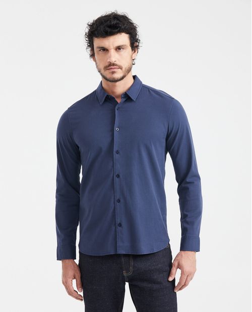 Camisa Slim Fit Manga Larga con Bolsillo para Hombre