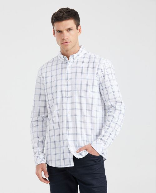 Camisa Classic Fit Manga Larga en Algodón con Estampado de Rayas para Hombre