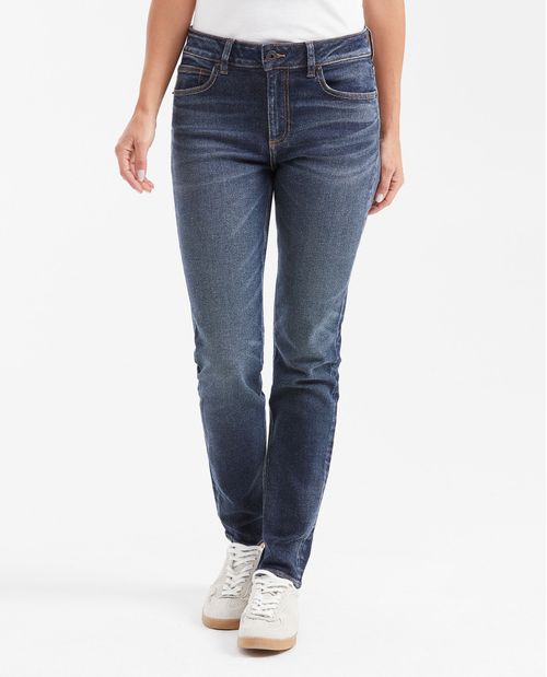 Jean High Rise Bota Slim Azul Oscuro Vintage para Mujer