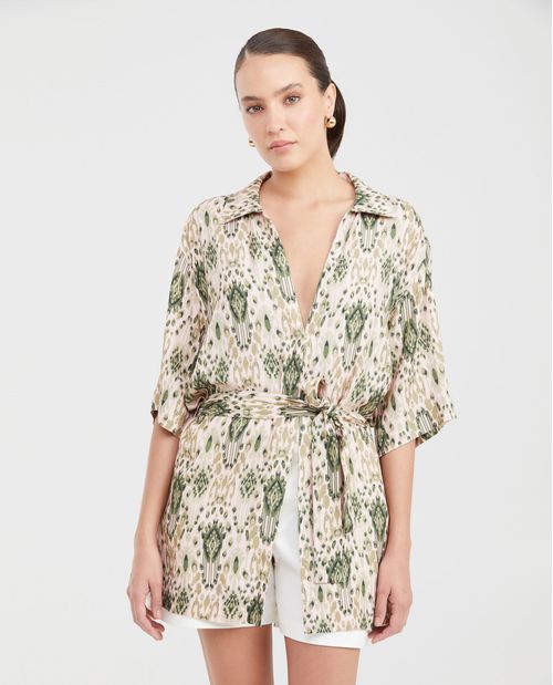 Camisa Estampada Tipo Kimono para Mujer