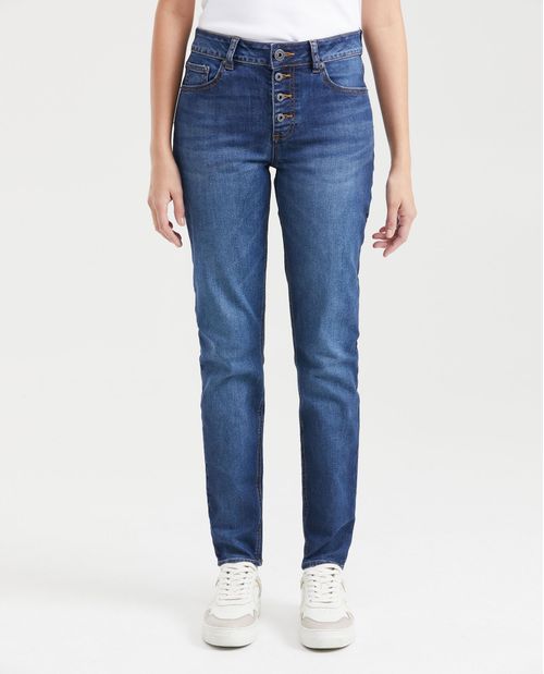 Jean High Rise Bota Skinny Azul Medio para Mujer