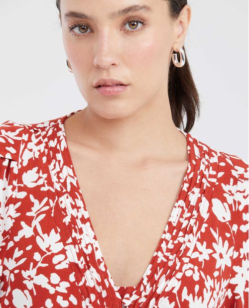Camisa Estampada con Aberturas en Mangas para Mujer