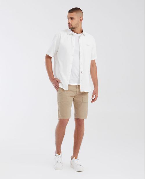 Camisa Classic Fit Manga Corta en Mezcla de Lino y Algodón para Hombre