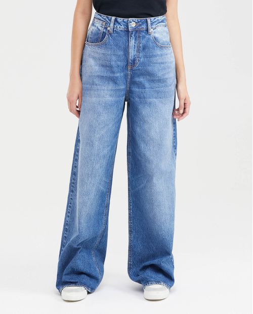 Jean Wide Leg Super High Rise Bota Relaxed Azul Medio para Mujer