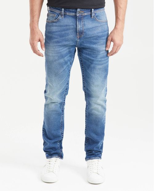Jean Slim Fit Tiro Medio Bota Slim Azul Medio para Hombre