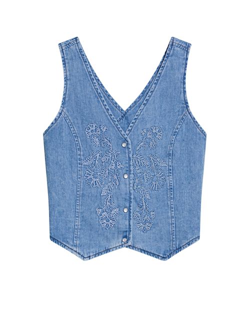 Camisa Tipo Chaleco con Escote V en Denim para Mujer