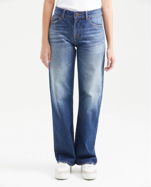 Jean Low Rise Bota Relaxed Azul Oscuro para Mujer