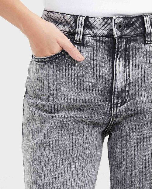 Jean Wide Leg Super High Rise Bota Relaxed Gris Textura Corduroy para Mujer