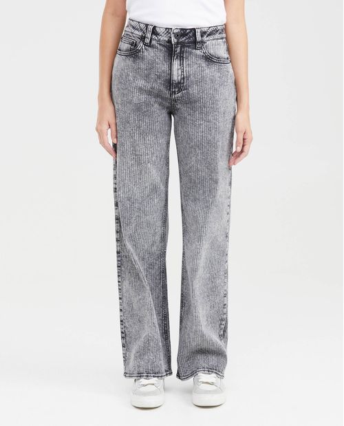 Jean Wide Leg Super High Rise Bota Relaxed Gris Textura Corduroy para Mujer