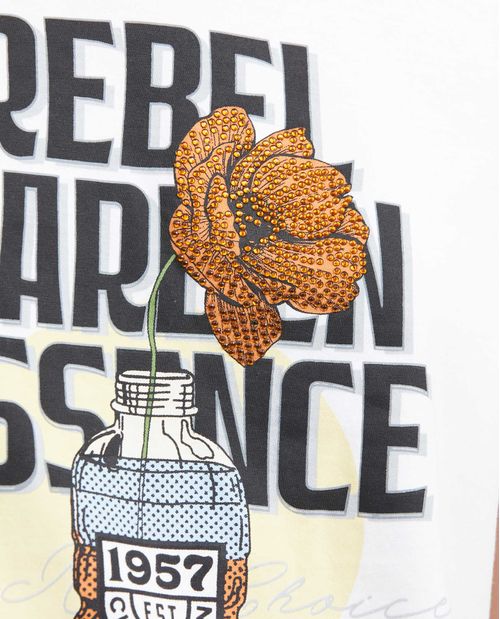 Camiseta Estampada con Detalles en Piedras para Mujer