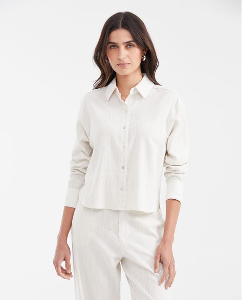 Camisa con Estampado de Rayas y Lentejuelas para Mujer