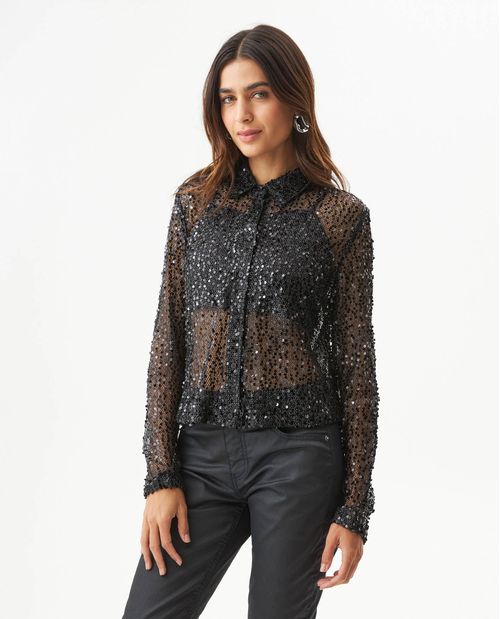 Camisa de Lentejuelas Silueta Regular para Mujer