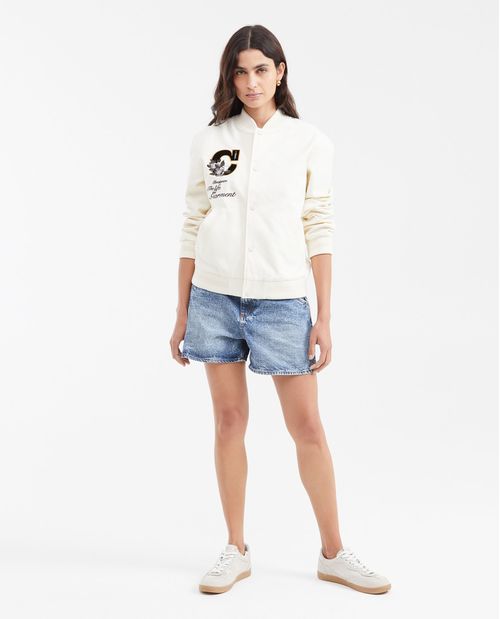 Chaqueta Tipo Bomber con Mangas Resinadas y Apliques para Mujer