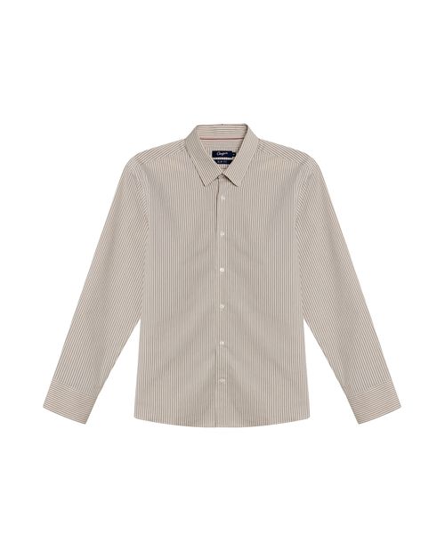 Camisa de Hombre Manga Larga Classic Fit Rayas Microtexturizadas Preteñidas en Mezcla de Algodón y Coolmax