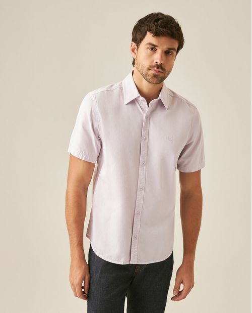 Camisa de Hombre Manga Corta Slim Fit con Pato Bordado Tono a Tono en Algodón Twill