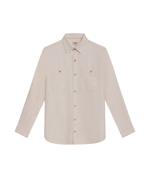 Camisa de Hombre Manga Larga Regular Fit Bolsillos de Parche Lino de Denim en Mezcla de Algodón y Viscosa