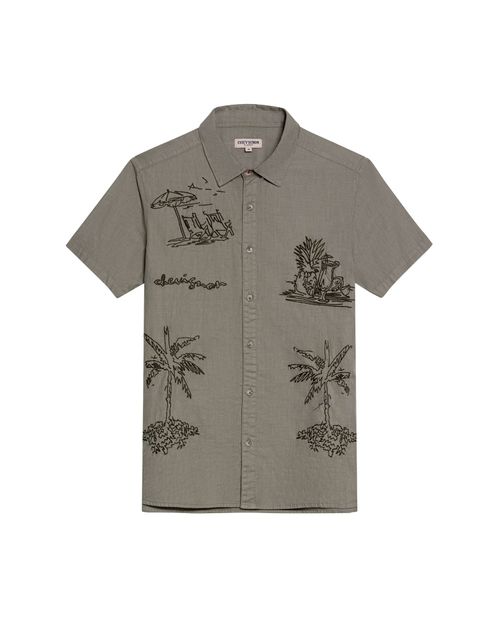 Camisa de Hombre Manga Corta Classic Fit Resort Bordados de Palmeras en Algodón