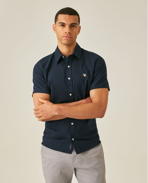 Camisa de Hombre Manga Corta Slim Fit Pato Bordado Tela Oxford en Algodón