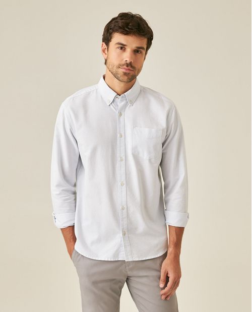 Camisa de Hombre Manga Larga Regular Fit Button Down Bolsillo Espada Tela Oxford en Algodón