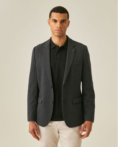 Blazer de Hombre Heather con Coderas Textura Melange Espina Pescado en Mezcla de Poliéster y Algodón