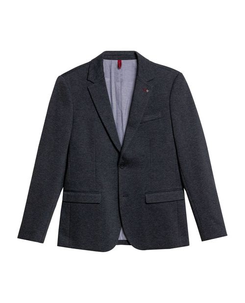 Blazer de Hombre Heather con Coderas Textura Melange Espina Pescado en Mezcla de Poliéster y Algodón